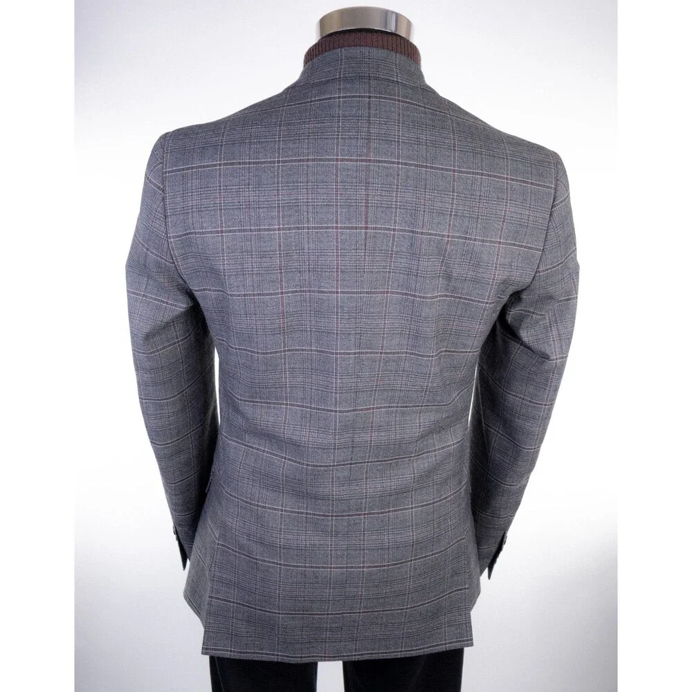 Paisley & Gray Slim Fit Blazer Sport Coat Sz 38R Two Button Plaid Gray Jacket